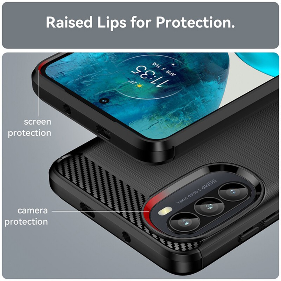 Husa pentru Motorola Moto G52 / Moto G82 5G, SKYDDAR INNOVATION, Carbon Silicone, din Silicon Slim, cu textura Fibra Carbon, set cu sticker, Negru - 2 | YEO