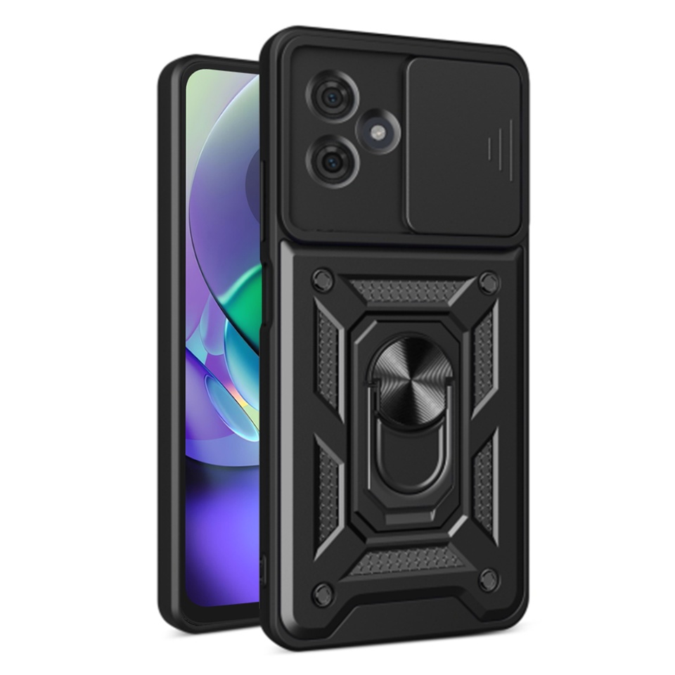 Husa pentru Motorola Moto G54, SKYDDAR INNOVATION, CamShield, Inel magnetic, set cu sticker, Negru