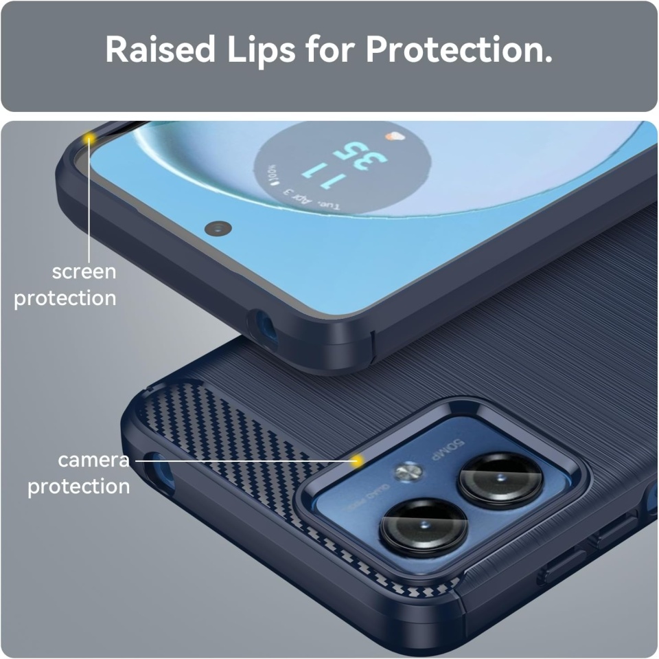 Husa pentru Motorola Moto G55 din Silicon Premium, Slim, cu textura Fibra Carbon - Albastru - 2 | YEO