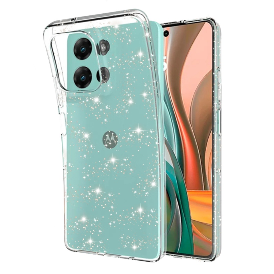 Husa pentru Motorola Moto G75 din Silicon TPU cu Sclipici, Design Elegant si Ultra Subtire, Shine cu sticker - Transparenta