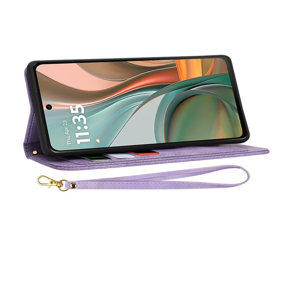 Husa pentru Motorola Moto G75, SKYDDAR INNOVATION, Flipcraft din Piele Ecologică, Stand Integrat, Buzunare pentru Carduri, set cu sticker, Mov - 3 | YEO