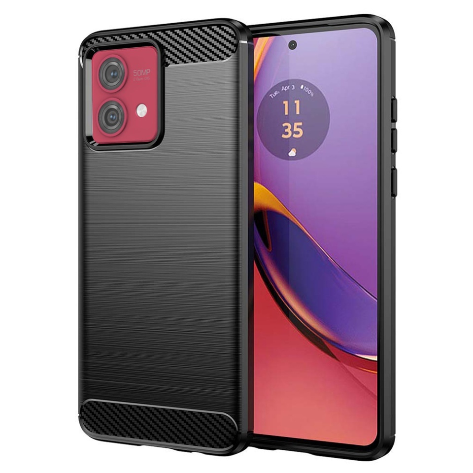 Husa pentru Motorola Moto G84, SKYDDAR INNOVATION, Carbon Silicone, din Silicon Slim, cu textura Fibra Carbon, set cu sticker, Negru