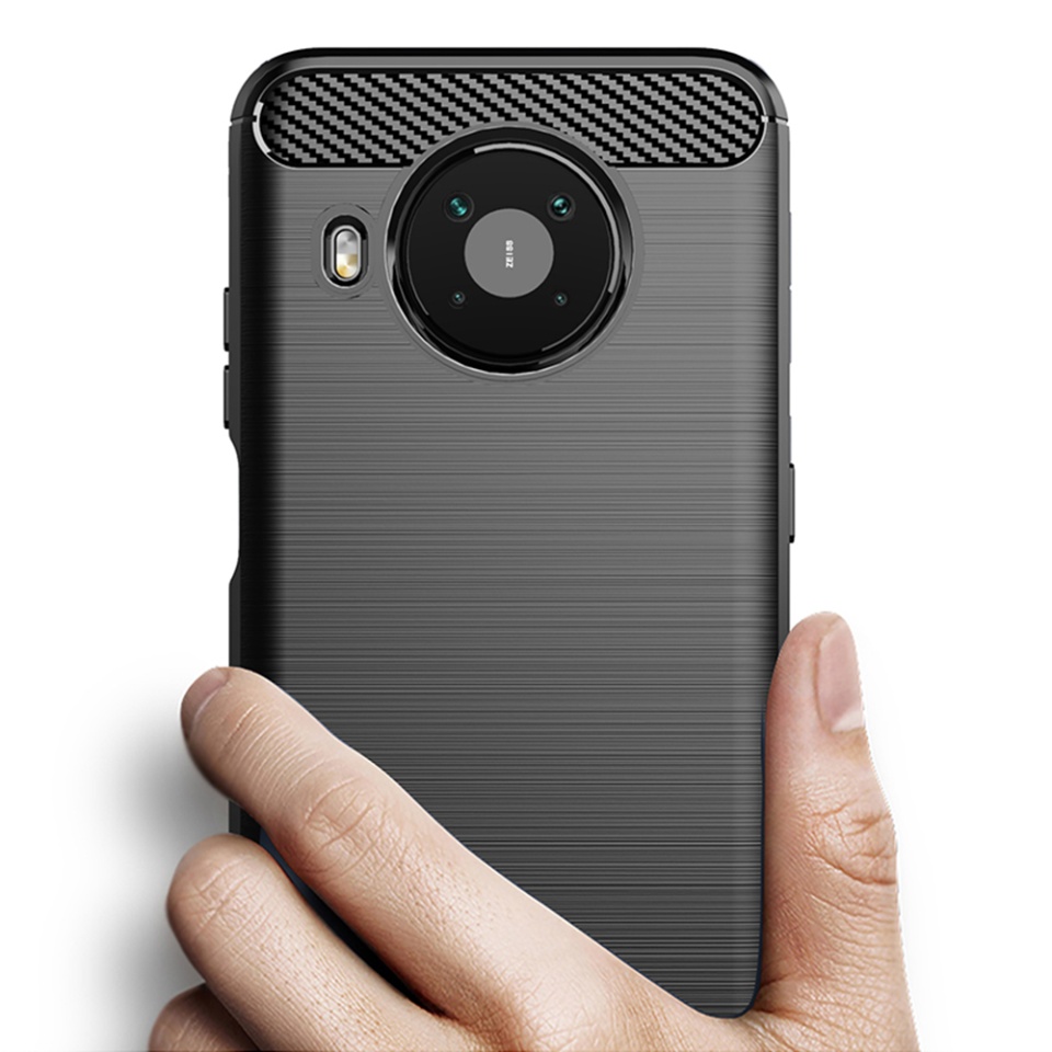 Husa pentru Nokia X20 / X10, SKYDDAR INNOVATION, Carbon Silicone, din Silicon Slim, cu textura Fibra Carbon, set cu sticker, Negru - 1 | YEO