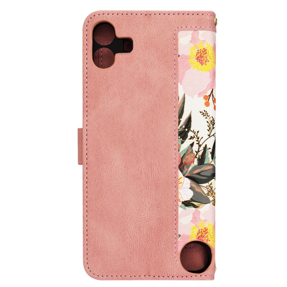 Husa pentru Nothing CMF Phone 1 din Piele Ecologică cu Design Floral, Protecție 360°, Stand Integrat, Buzunare pentru Carduri, SKDR Floral Wallet - Roz - 3 | YEO