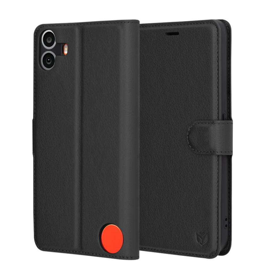 Husa pentru Nothing CMF Phone 1, SKYDDAR INNOVATION, Leather Folio tip Carte, cu Portofel Interior, Finisaje Premium, set cu sticker, Negru