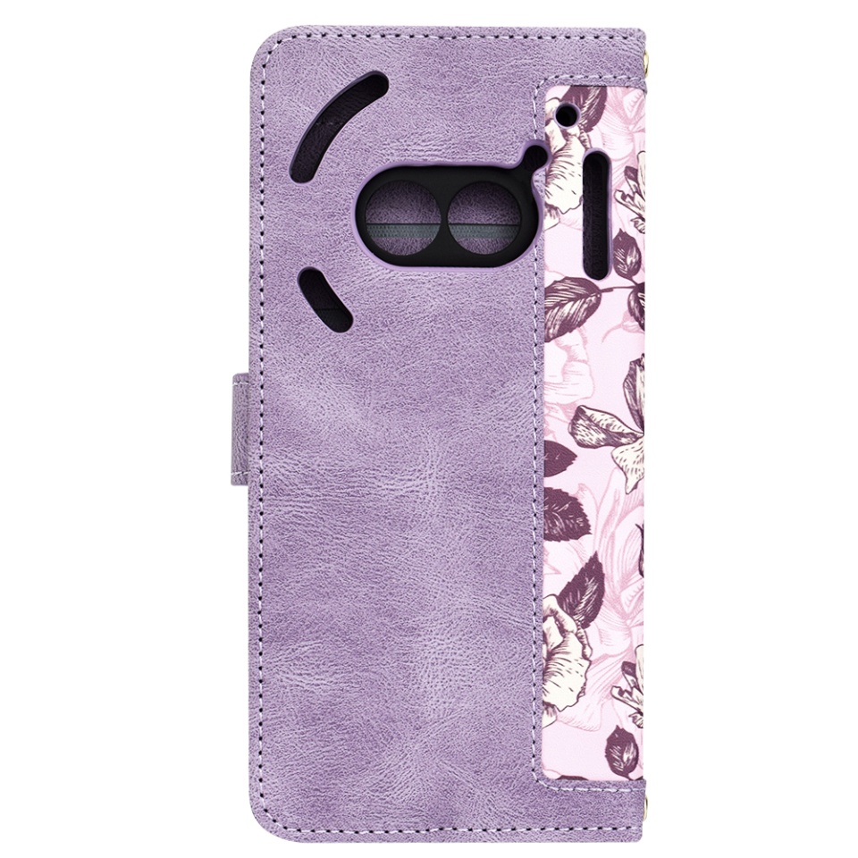 Husa pentru Nothing Phone (2a) din Piele Ecologică cu Design Floral, Protecție 360°, Stand Integrat, Buzunare pentru Carduri, SKDR Floral Wallet - Mov - 3 | YEO