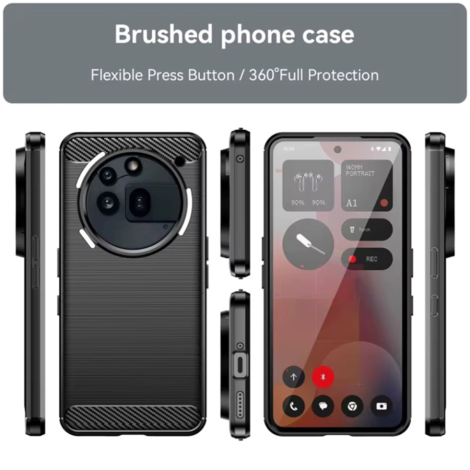 Husa pentru Nothing Phone (3a) Pro, SKYDDAR INNOVATION, Carbon Silicone, din Silicon Premium, Slim, cu textura Fibra Carbon, Negru, set cu sticker - 1 | YEO