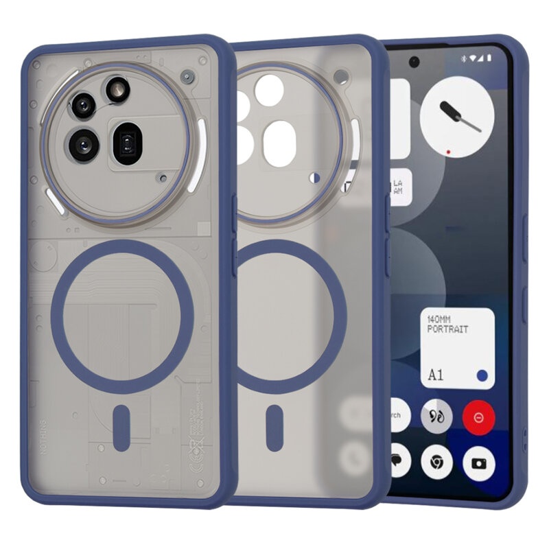 Husa pentru Nothing Phone (3a) Pro, SKYDDAR INNOVATION, Frosted MagSafe, Antisoc, set cu sticker, Bleumarin