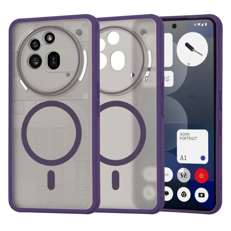 Husa pentru Nothing Phone (3a) Pro, SKYDDAR INNOVATION, Frosted MagSafe, Antisoc, set cu sticker, Mov deschis