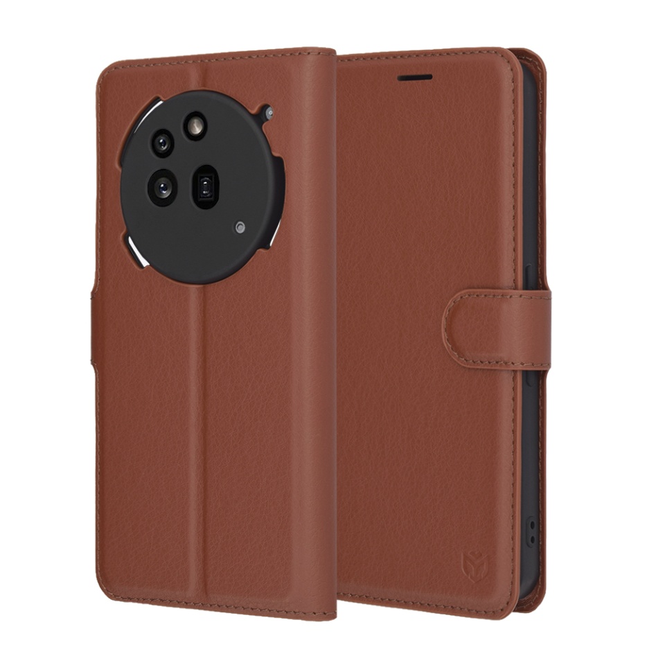 Husa pentru Nothing Phone (3a) Pro, SKYDDAR INNOVATION, Leather Wallet, tip Carte cu Portofel Interior, Finisaje Premium, set cu sticker, Maro