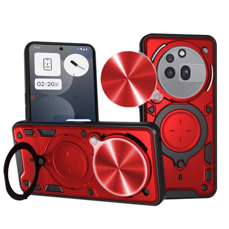 Husa pentru Nothing Phone (3a) Pro, SKYDDAR INNOVATION, SafeCover, Inel Magnetic, Protectie Camera, Rosu, set cu sticker