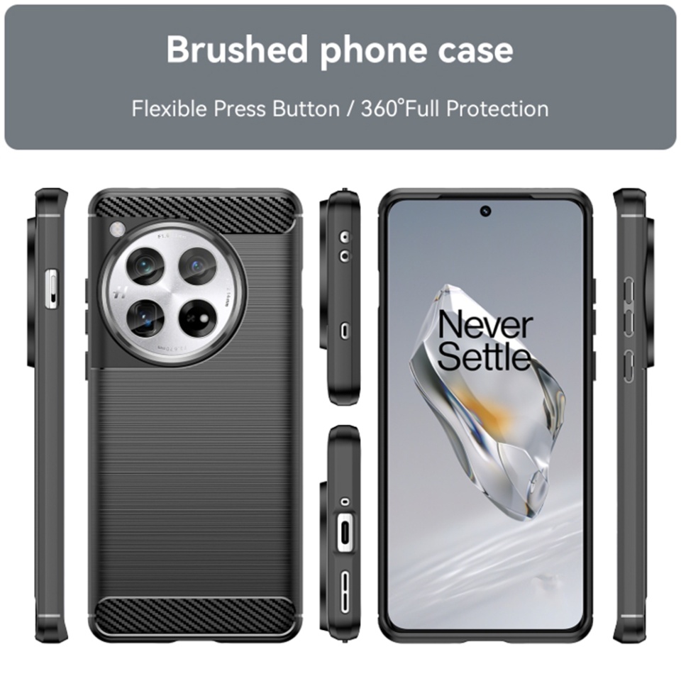 Husa pentru OnePlus 12, SKYDDAR INNOVATION, Carbon Silicone, din Silicon Slim, cu textura Fibra Carbon, set cu sticker, Negru - 1 | YEO