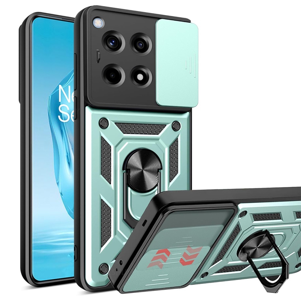 Husa pentru OnePlus 12R, SKYDDAR INNOVATION, CamShield, Inel magnetic, set cu sticker, Verde