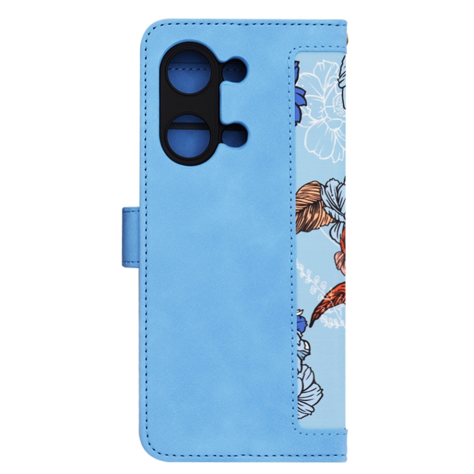 Husa pentru OnePlus Nord 3 din Piele Ecologică cu Design Floral, Protecție 360°, Stand Integrat, Buzunare pentru Carduri, SKDR Floral Wallet - Bleu - 2 | YEO