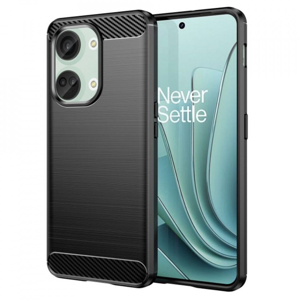 Husa pentru OnePlus Nord 3 din silicon, Slim, cu textura Fibra Carbon - Negru