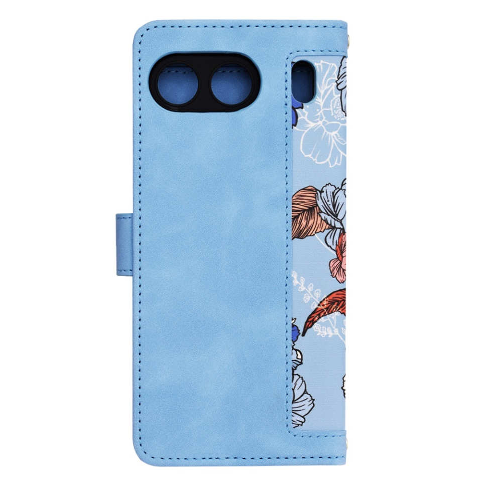 Husa pentru OnePlus Nord 4 din Piele Ecologică cu Design Floral, Protecție 360°, Stand Integrat, Buzunare pentru Carduri, SKDR Floral Wallet - Bleu - 2 | YEO