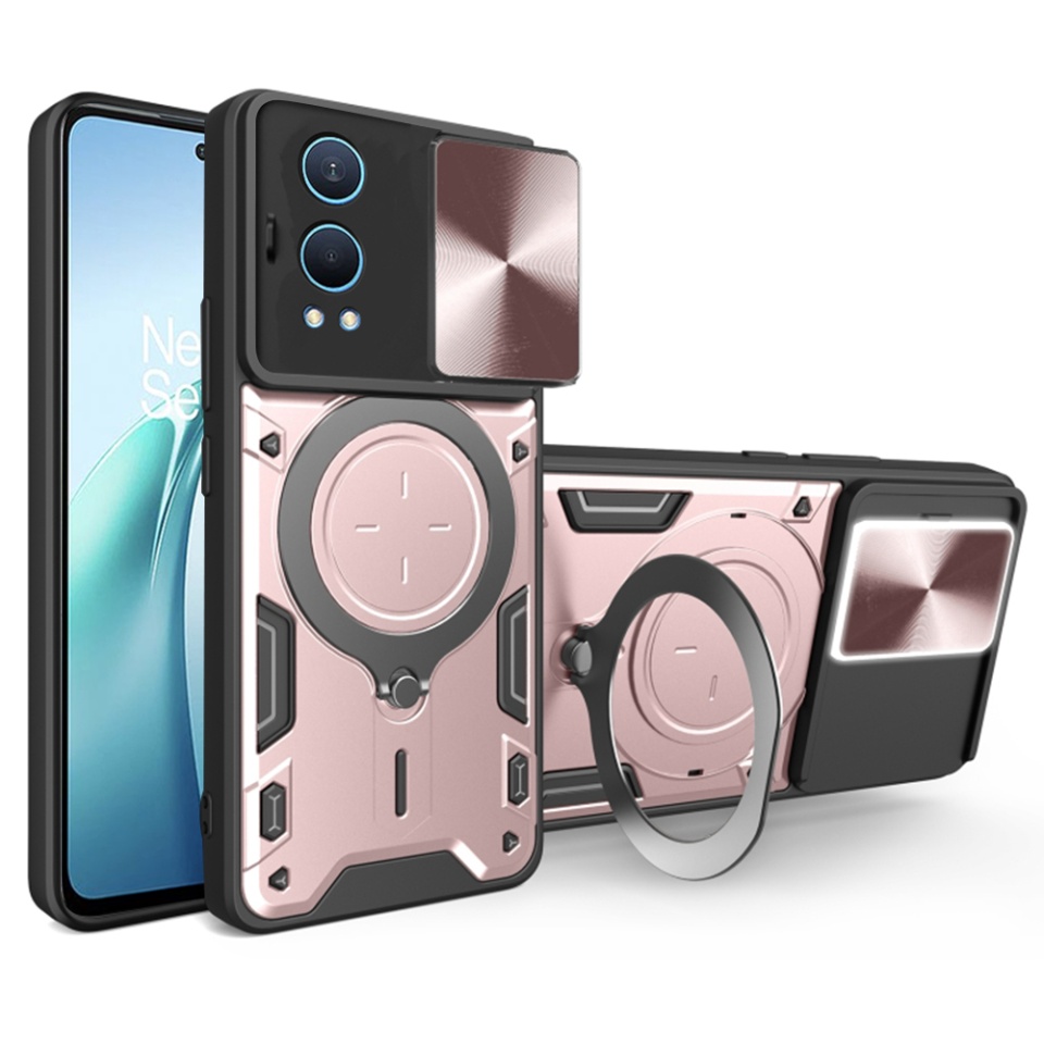 Husa pentru OnePlus Nord CE4 Lite, cu inel magnetic si suport ajustabil, protectie completa camera, SKDR SafeCover - Roz auriu