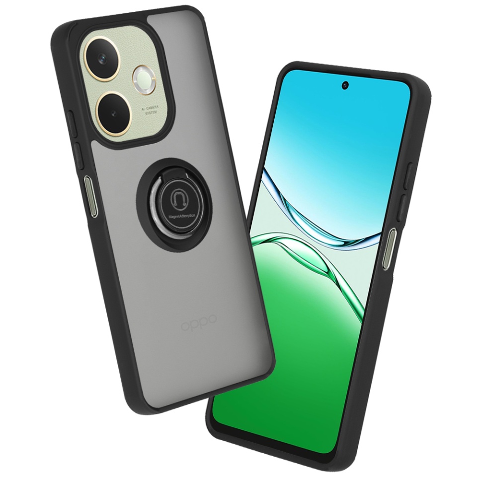 Husa pentru Oppo A5 Pro 5G / A5 Pro 4G, SKYDDAR INNOVATION, Glinth cu Inel Rotativ 360° Magnetic, Negru, set cu sticker