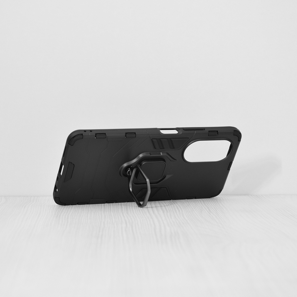 Husa pentru Oppo A58 4G, SKYDDAR INNOVATION, Silicone Shield, cu Inel Magnetic, Antisoc, set cu sticker, Negru - 1 | YEO