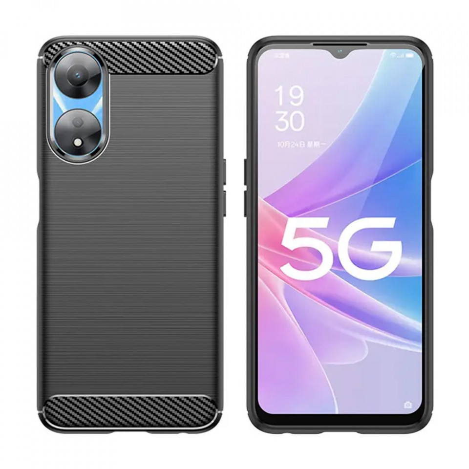Husa pentru Oppo A58 5G / A78 5G din silicon, Slim, cu textura Fibra Carbon - Negru