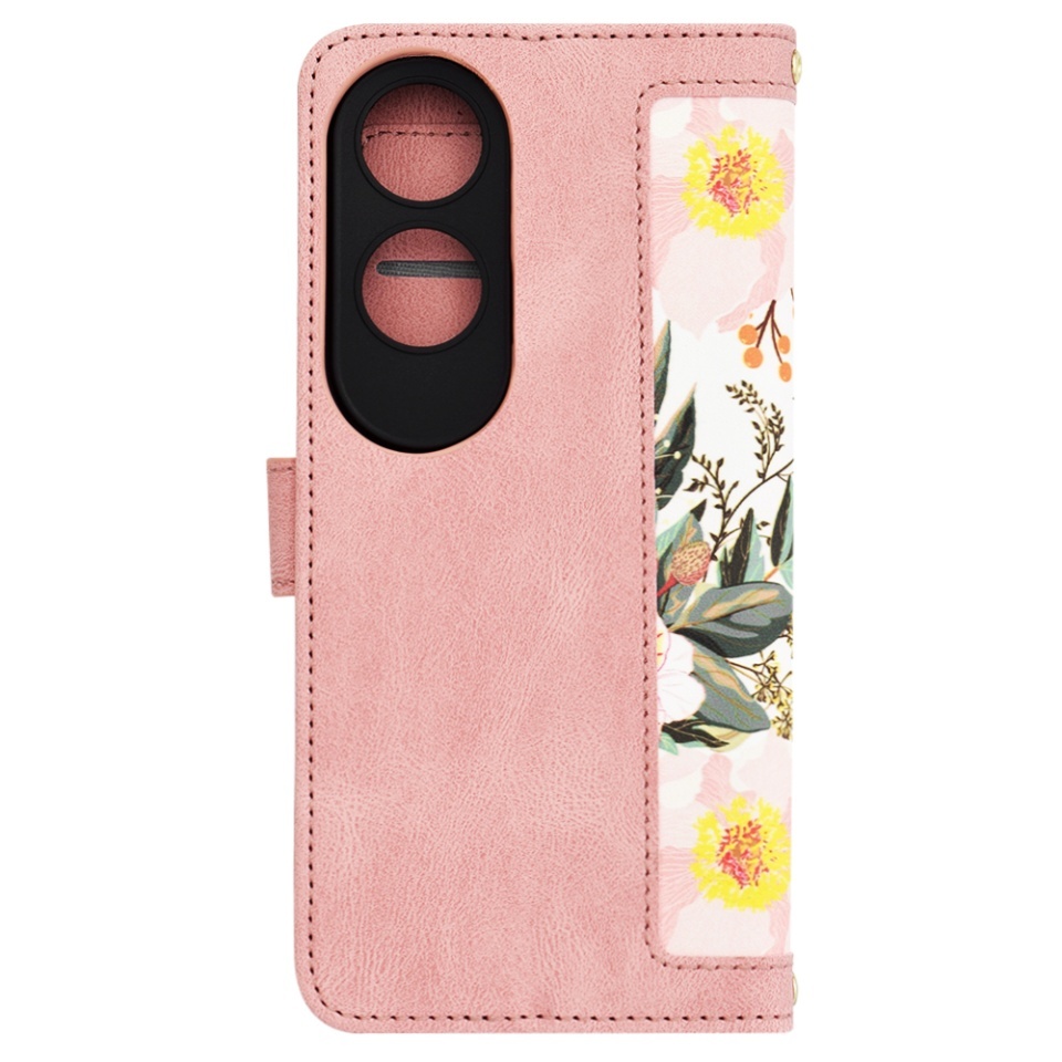 Husa pentru Oppo A60 4G, SKYDDAR INNOVATION, Flipcraft din Piele Ecologică, Stand Integrat, Buzunare pentru Carduri, set cu sticker, Roz - 2 | YEO