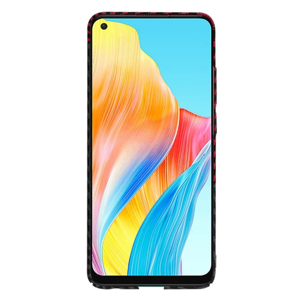 Husa pentru Oppo A78 4G, SKYDDAR INNOVATION, textura carbon, Carbonite FiberShell, set cu sticker, Rosu inchis, - 1 | YEO