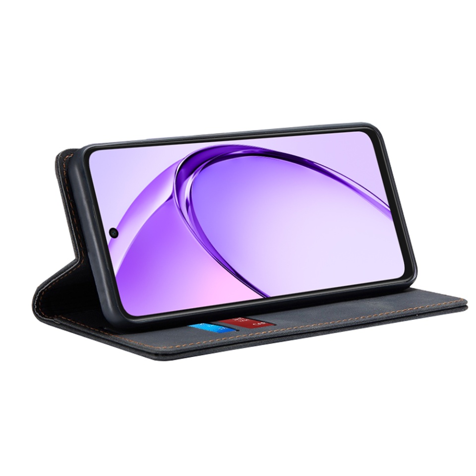 Husa pentru Oppo A80 5G, SKYDDAR INNOVATION, Soft Wallet, tip Carte din piele Eco Premium, cu Portofel Interior, Negru, set cu sticker - 1 | YEO