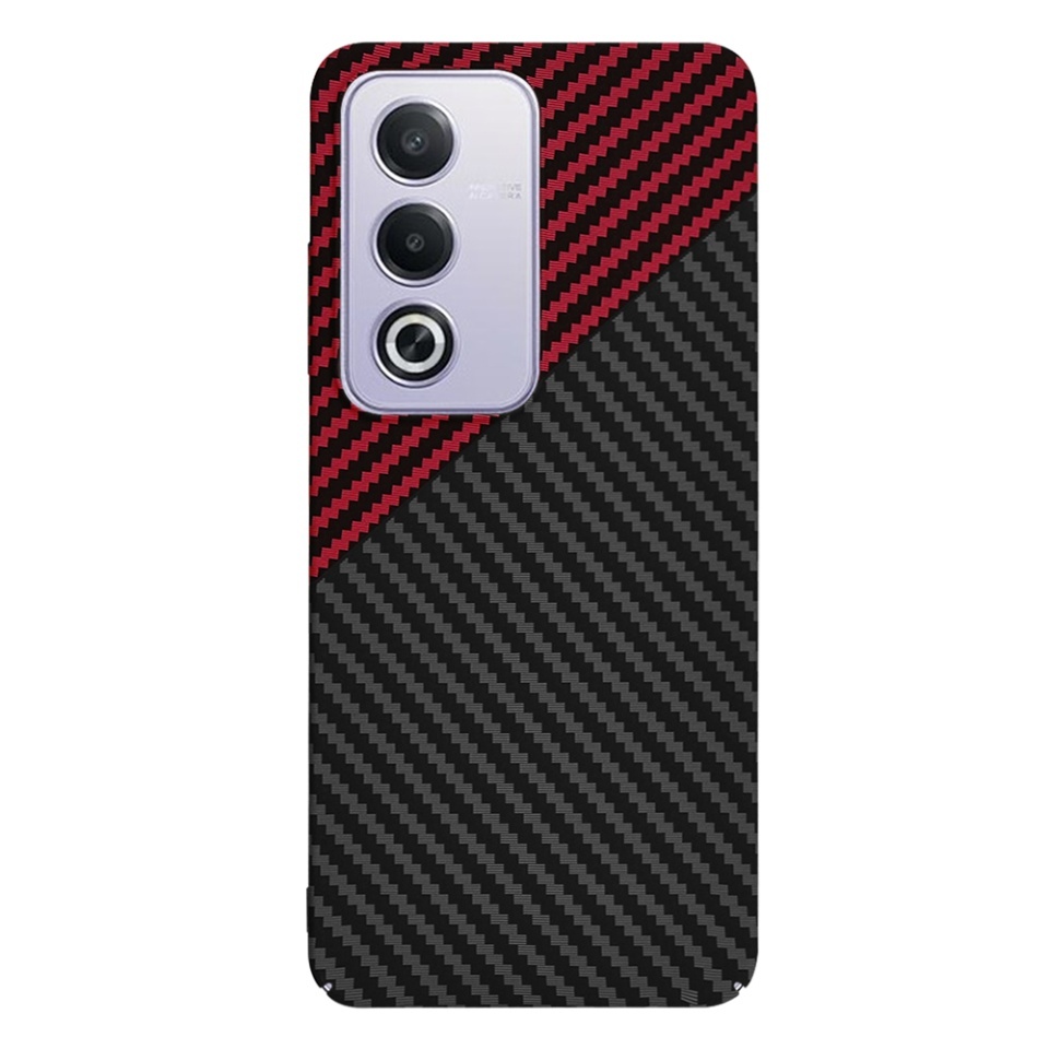 Husa pentru Oppo A80 5G, SKYDDAR INNOVATION, textura carbon, Carbonite FiberShell, set cu sticker, Rosu inchis, - 2 | YEO