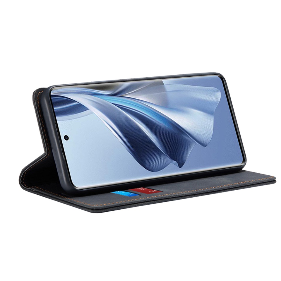 Husa pentru Oppo Reno10 / Reno10 Pro, SKYDDAR INNOVATION, Soft Wallet, tip Carte din piele Eco Premium, cu Portofel Interior, Negru, set cu sticker - 1 | YEO