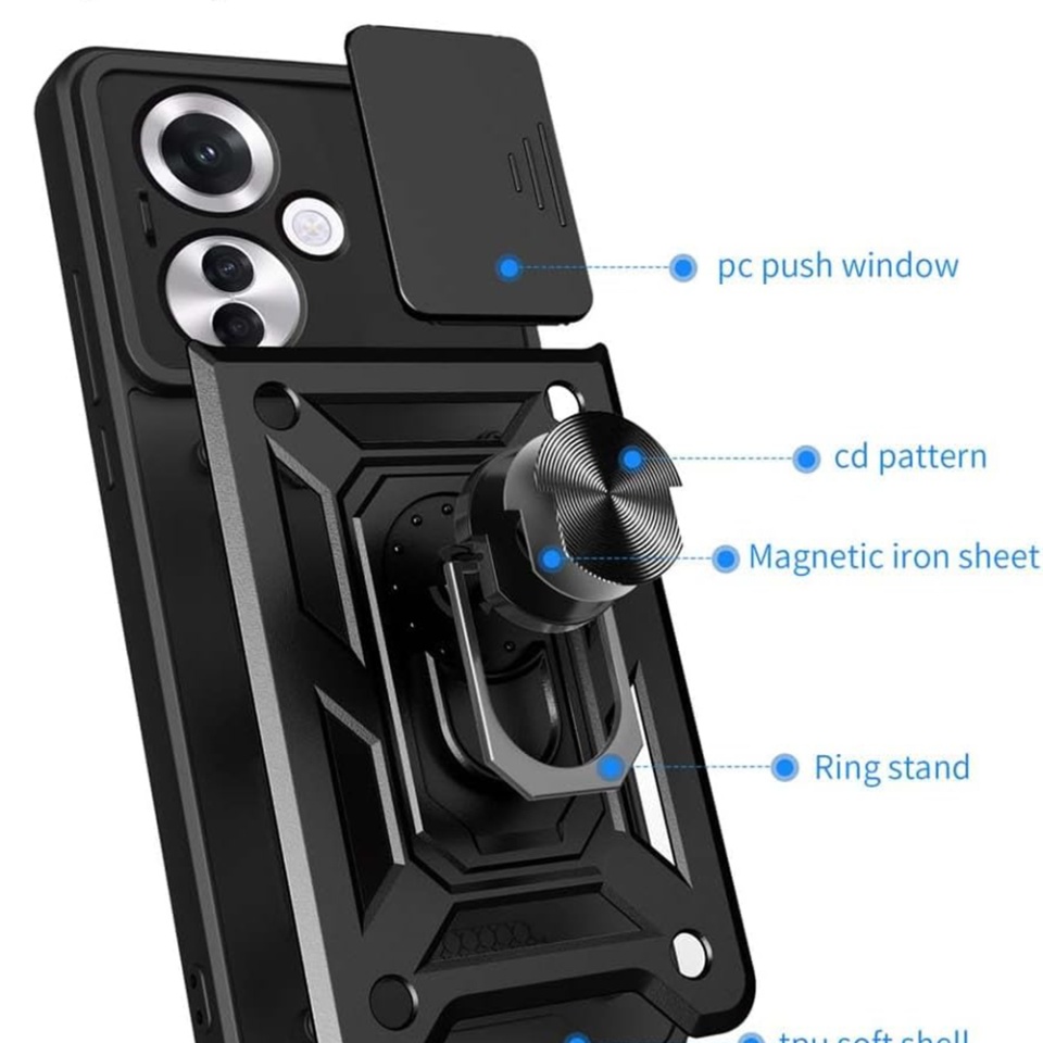 Husa pentru Oppo Reno11 F, SKYDDAR INNOVATION, CamShield, Inel magnetic, set cu sticker, Verde - 1 | YEO
