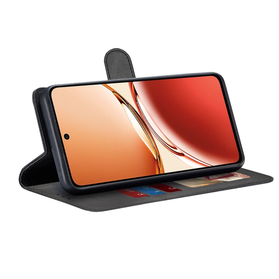 Husa pentru Oppo Reno12 F 5G / Reno12 FS 5G / Reno12 F 4G / Reno12 FS 4G, SKYDDAR INNOVATION, Diary Book, tip carte, cu Portofel Interior, Antisoc, Negru, set cu sticker - 1 | YEO