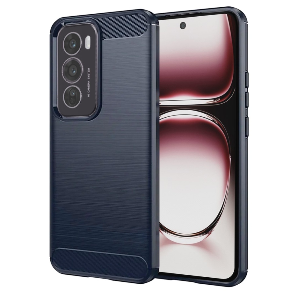 Husa pentru Oppo Reno12 Pro, SKYDDAR INNOVATION, Carbon Silicone, din Silicon Slim, cu textura Fibra Carbon, set cu sticker, Albastru