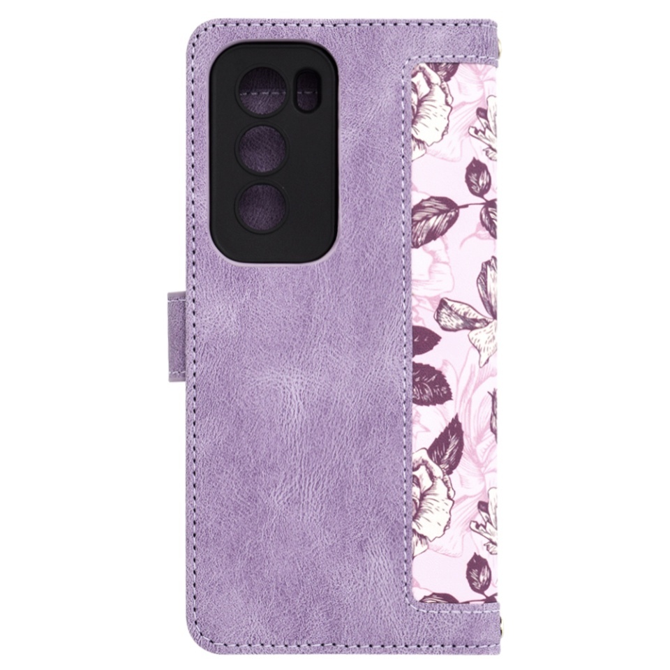 Husa pentru Oppo Reno12 Pro, SKYDDAR INNOVATION, Flipcraft din Piele Ecologică, Stand Integrat, Buzunare pentru Carduri, set cu sticker, Mov - 2 | YEO