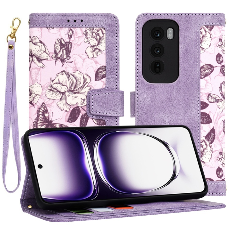 Husa pentru Oppo Reno12, SKYDDAR INNOVATION, Flipcraft din Piele Ecologică, Stand Integrat, Buzunare pentru Carduri, set cu sticker, Mov
