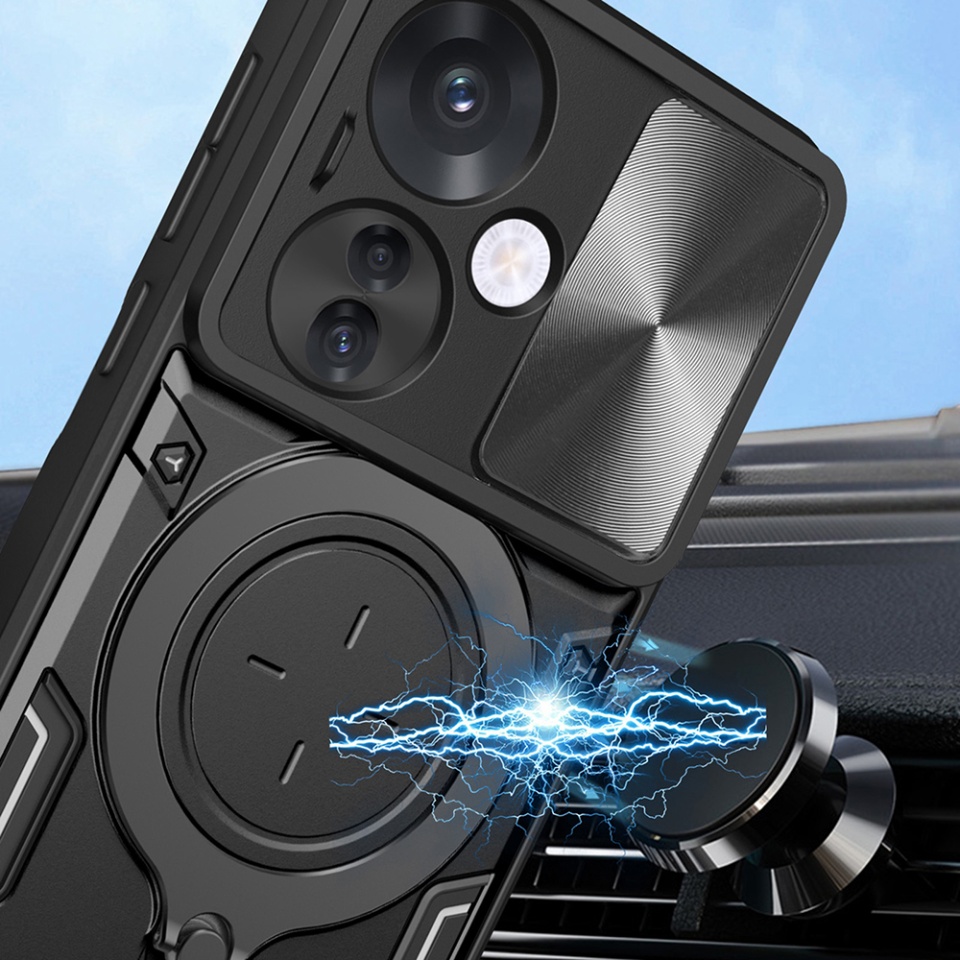 Husa pentru Oppo Reno13 F 4G / Reno13 F 5G / Reno13 FS 5G, SKYDDAR INNOVATION, SafeCover cu Inel Magnetic, Protectie Camera, set cu sticker, Roz auriu - 1 | YEO