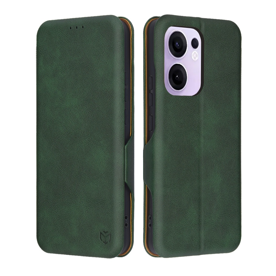 Husa pentru Oppo Reno13 F 4G / Reno13 F 5G / Reno13 FS 5G, SKYDDAR INNOVATION, Pocket Safe, tip carte din Piele Ecologica, Suport Carduri, Inchidere Magnetica, set cu sticker, Verde