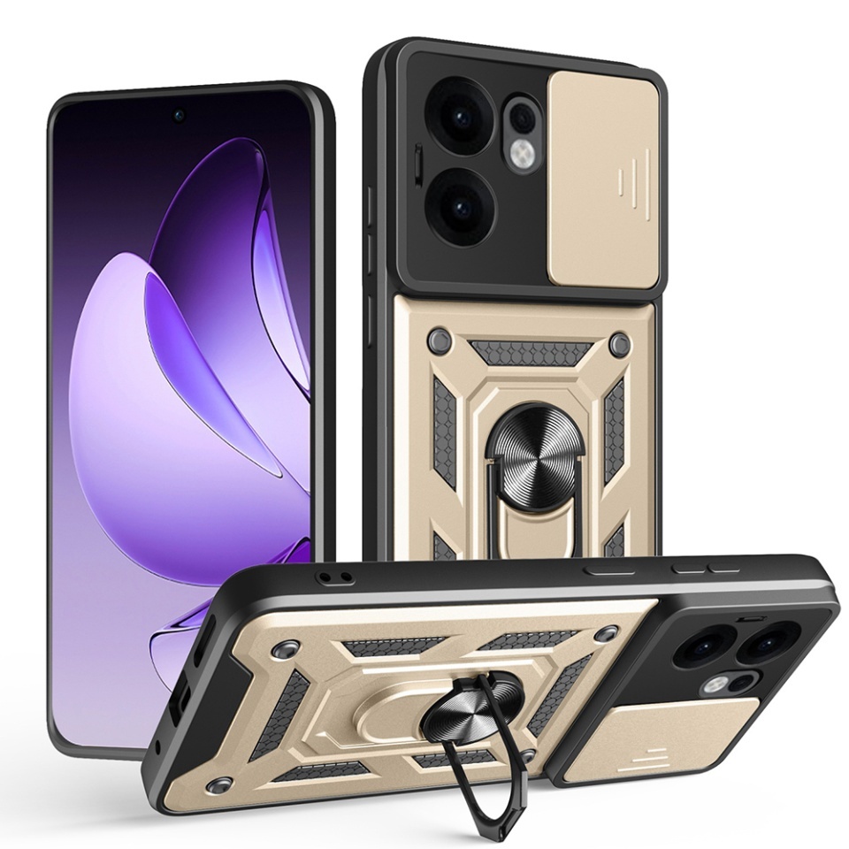 Husa pentru Oppo Reno13 F 4G / Reno13 F 5G / Reno13 FS 5G, SKYDDAR INNOVATION, CamShield, Inel magnetic, set cu sticker, Auriu