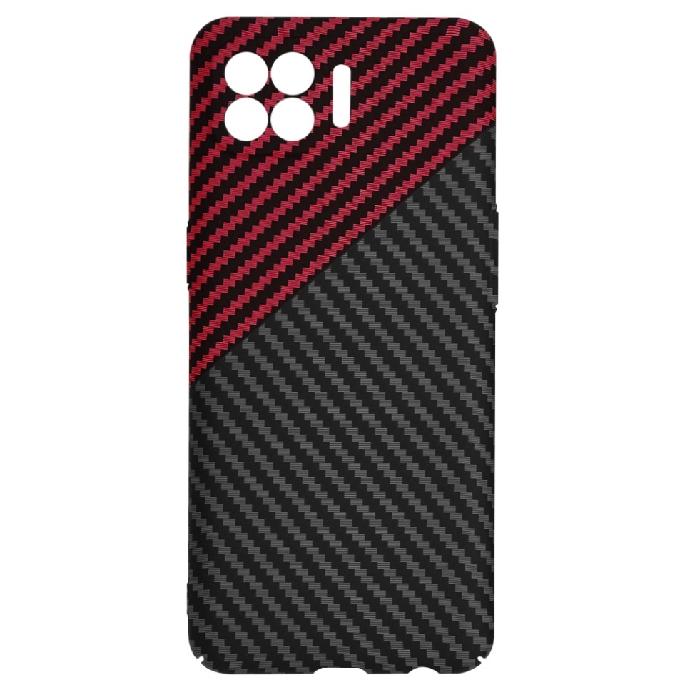 Husa pentru Oppo Reno4 Lite, SKYDDAR INNOVATION, textura carbon, Carbonite FiberShell, set cu sticker, Rosu inchis, - 3 | YEO