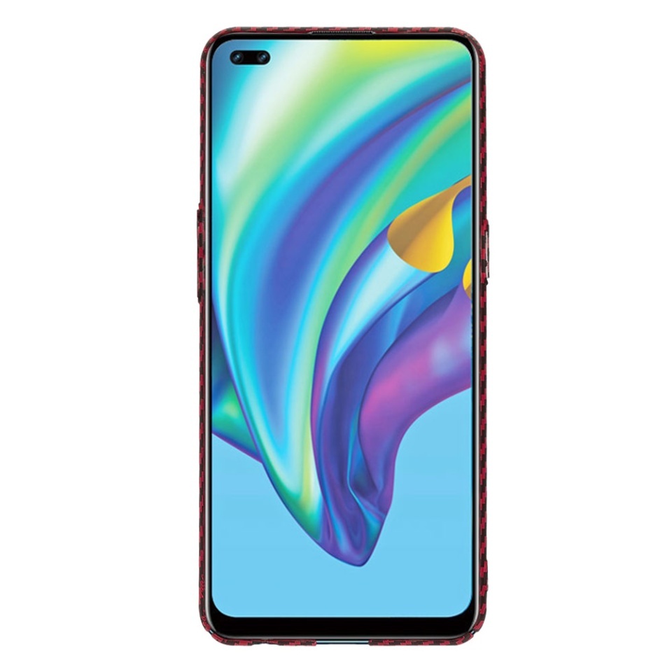 Husa pentru Oppo Reno4 Lite, SKYDDAR INNOVATION, textura carbon, Carbonite FiberShell, set cu sticker, Rosu, - 1 | YEO