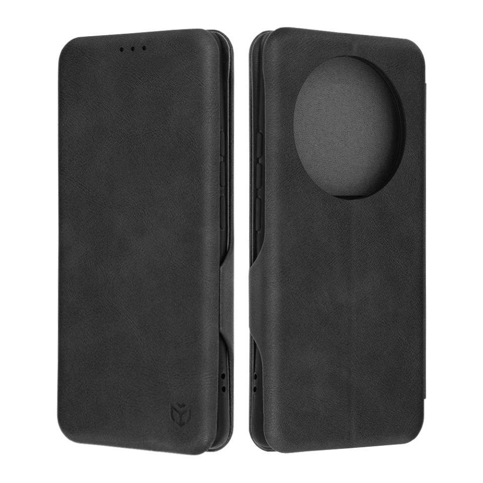 Husa pentru Realme 12 Pro / 12 Pro+, SKYDDAR INNOVATION, Safe Wallet tip carte din Piele Ecologica, Suport Carduri, Inchidere Magnetica, Negru, set cu sticker