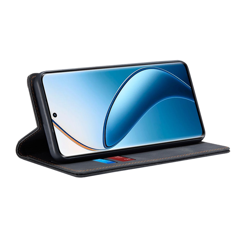 Husa pentru Realme 12 Pro / 12 Pro+, SKYDDAR INNOVATION, Soft Wallet, tip Carte din piele Eco Premium, cu Portofel Interior, Negru, set cu sticker - 1 | YEO
