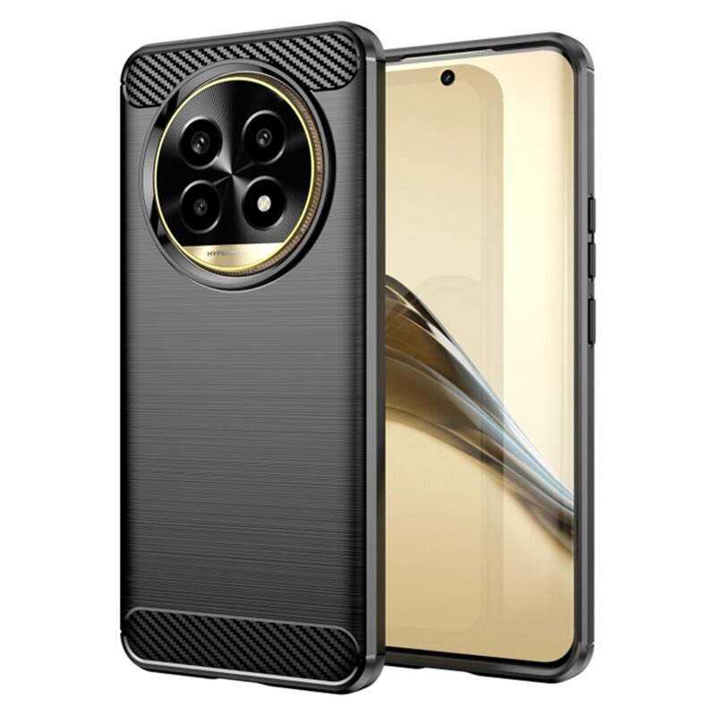 Husa pentru Realme 13 Pro / 13 Pro+ din Silicon Premium, Slim, cu textura Fibra Carbon - Negru