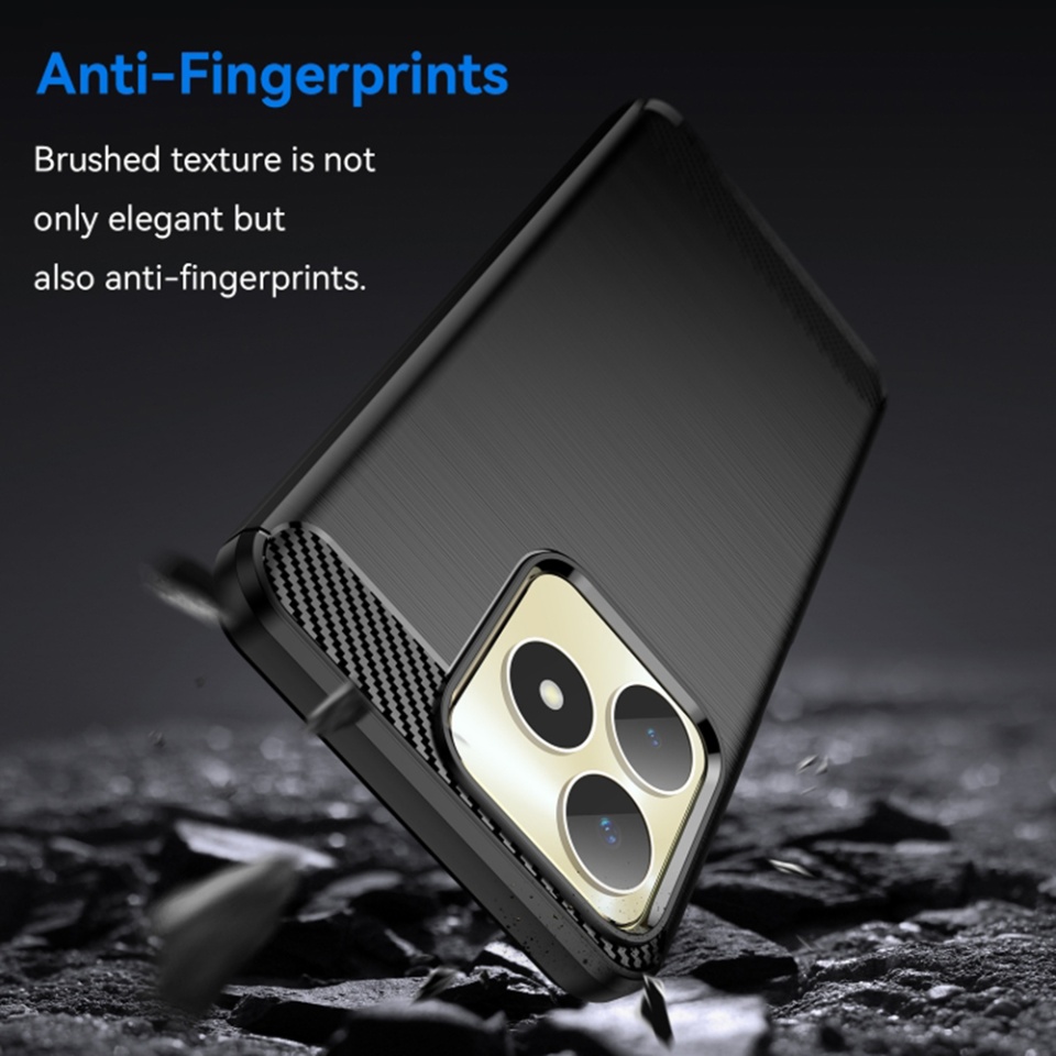 Husa pentru Realme C53, SKYDDAR INNOVATION, Carbon Silicone, din Silicon Slim, cu textura Fibra Carbon, set cu sticker, Negru - 2 | YEO