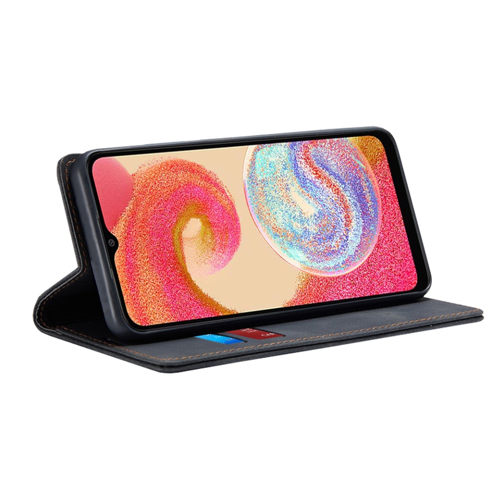 Husa pentru Samsung Galaxy A04e / Galaxy M04, SKYDDAR INNOVATION, Soft Wallet, tip Carte din piele Eco Premium, cu Portofel Interior, Negru, set cu sticker - 1 | YEO