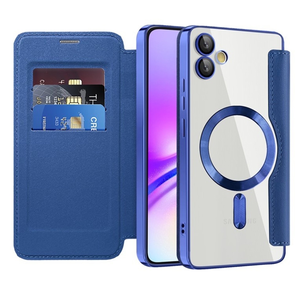Husa pentru Samsung Galaxy A05 tip carte, SKYDDAR INOVATION, SmartMag Book, Magsafe, RFiD, Suport Carduri, set cu sticker, Albastru
