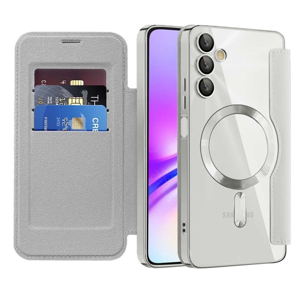 Husa pentru Samsung Galaxy A05s tip carte, SKYDDAR INOVATION, SmartMag Book, Magsafe, RFiD, Suport Carduri, set cu sticker, Gri