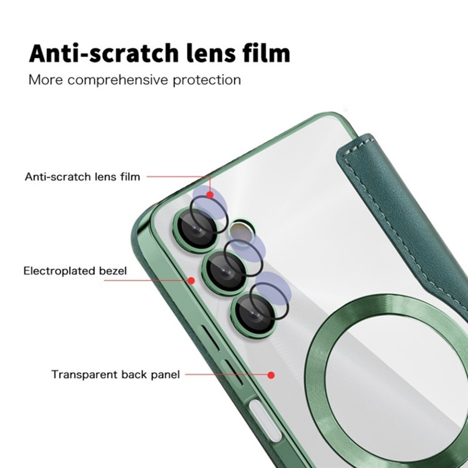 Husa pentru Samsung Galaxy A05s tip carte, SKYDDAR INOVATION, SmartMag Book, Magsafe, RFiD, Suport Carduri, set cu sticker, Verde - 2 | YEO
