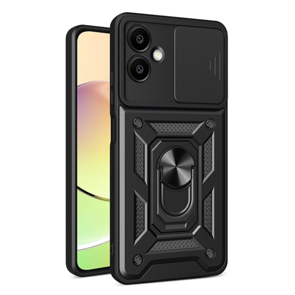 Husa pentru Samsung Galaxy A06 cu inel magnetic si protectie camera Skyddar CamShield - Negru