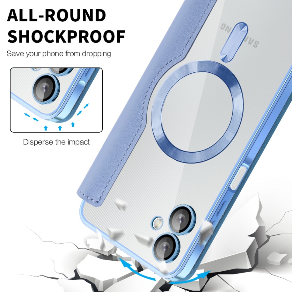 Husa pentru Samsung Galaxy A06 tip carte, SKYDDAR INOVATION, SmartMag Book, Magsafe, RFiD, Suport Carduri, set cu sticker, Bleu - 3 | YEO