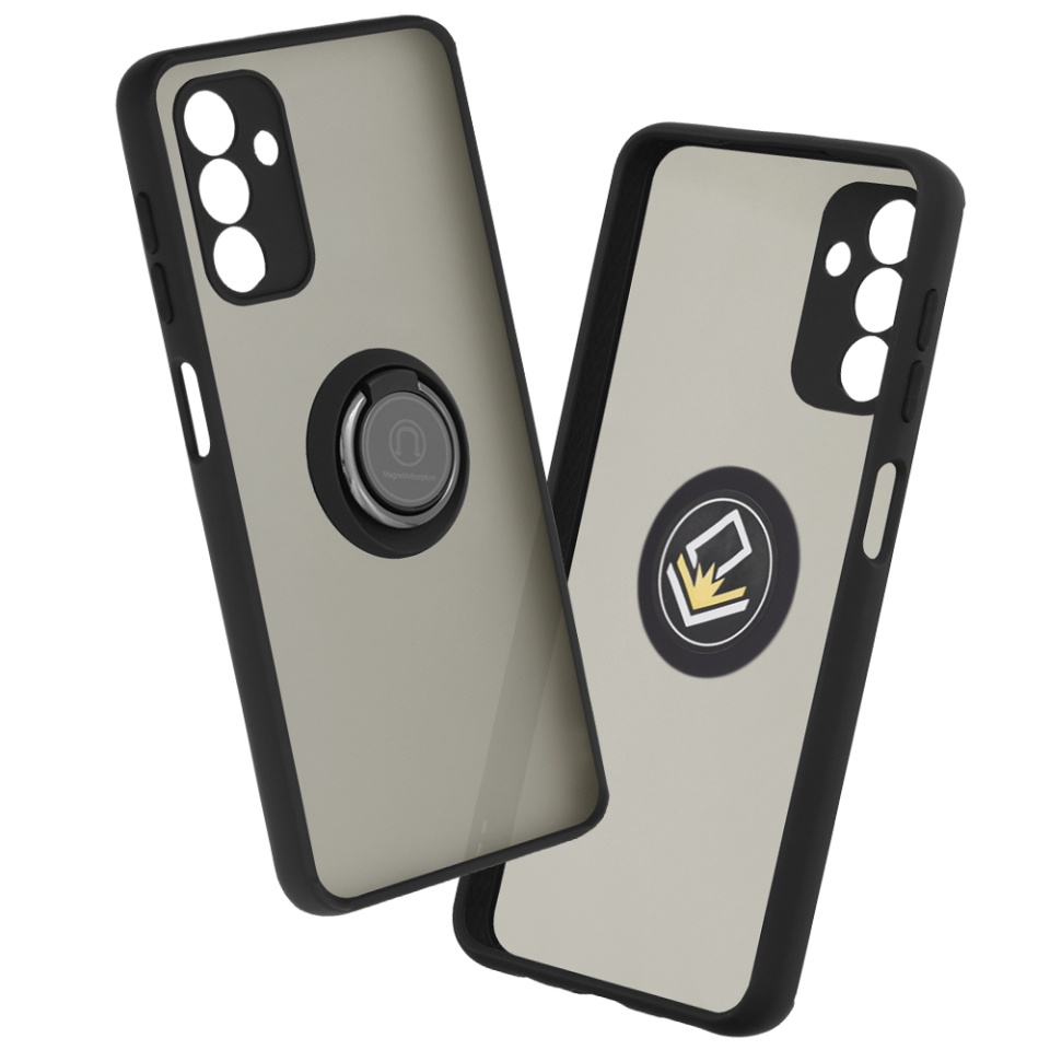Husa pentru Samsung Galaxy A13 5G / Galaxy A04S, SKYDDAR INNOVATION, Glinth cu Inel Rotativ 360° Magnetic, Negru, set cu sticker